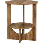 2-Tier Round End Table with Storage, for Living Room, Bedroom & Small Spaces, Modern Narrow Nightstand, Easy Assembly, Brown