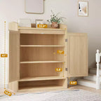 5-Tier Rattan Shoe Cabinet Storage Organizer with 2 Doors Adjustable Wooden Entryway Hallway Closet Living Room Natural