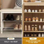 5-Tier Rattan Shoe Cabinet Storage Organizer with 2 Doors Adjustable Wooden Entryway Hallway Closet Living Room Natural