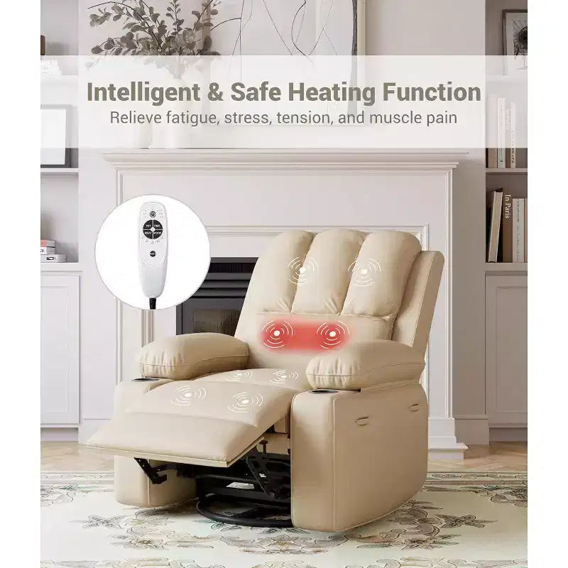 Oversized Manual Recliner - 21.2 Wide PU Leather Chair w/ Cup Holders & Thick Padding for Living Room
