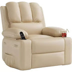 Oversized Manual Recliner - 21.2 Wide PU Leather Chair w/ Cup Holders & Thick Padding for Living Room
