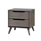 2 Drawer Wooden Nightstand with Cut Out Pulls, Gray