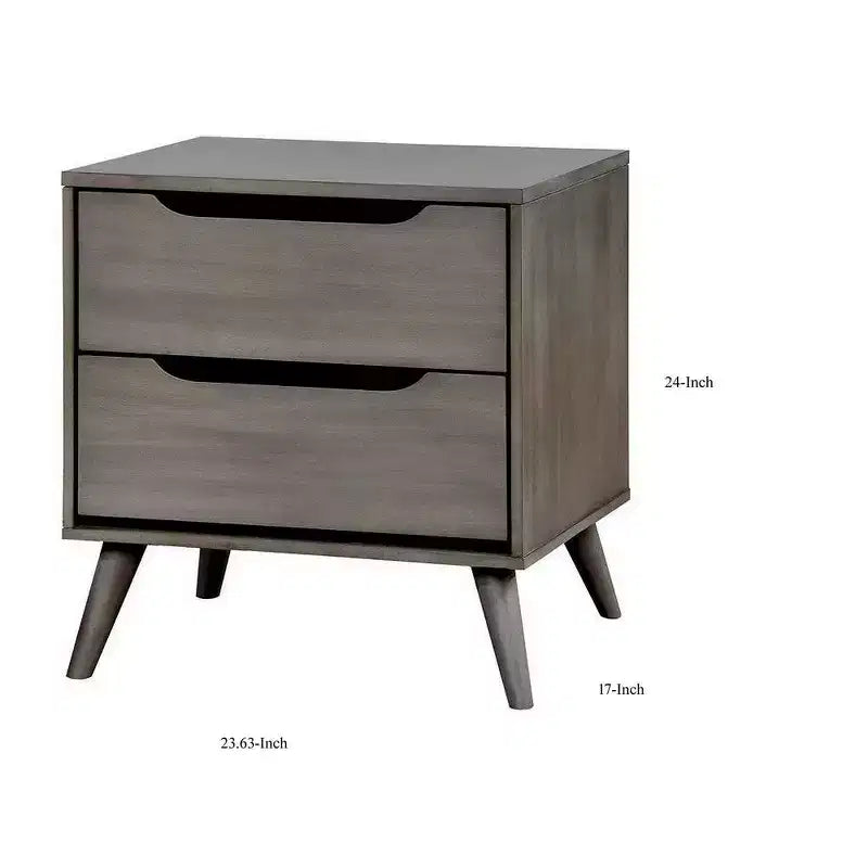 2 Drawer Wooden Nightstand with Cut Out Pulls, Gray
