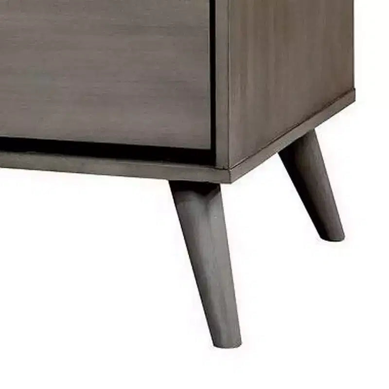 2 Drawer Wooden Nightstand with Cut Out Pulls, Gray