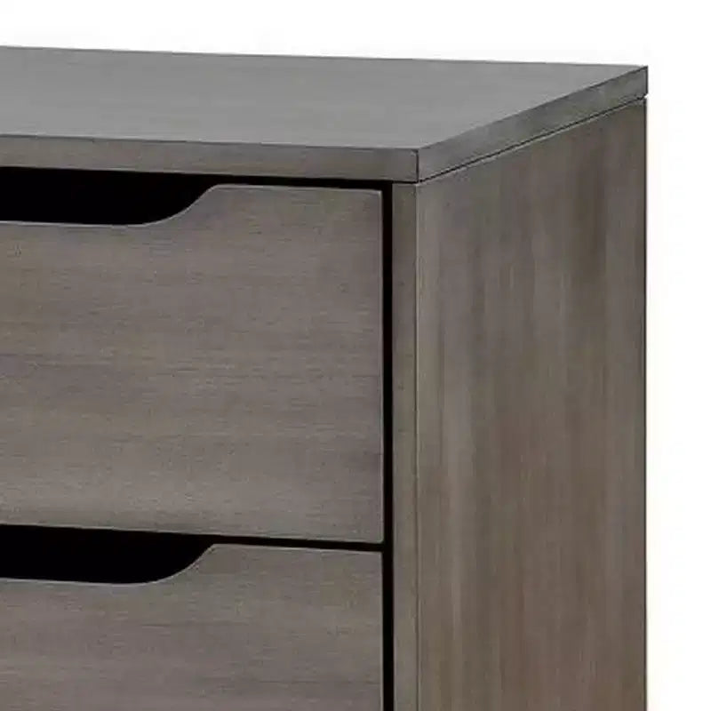 2 Drawer Wooden Nightstand with Cut Out Pulls, Gray
