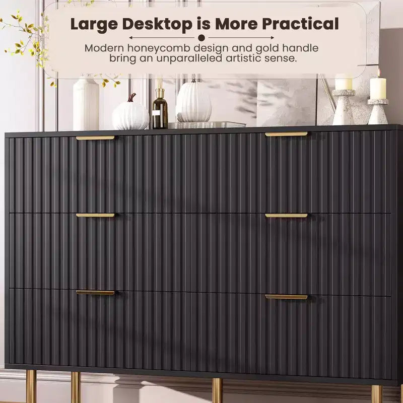 Modern Fluted Dresser for Bedroom with 8 Drawers, Deep Drawers & Wide Modern Top, Long Large Double Dresser TV Stand and Storage Organizer