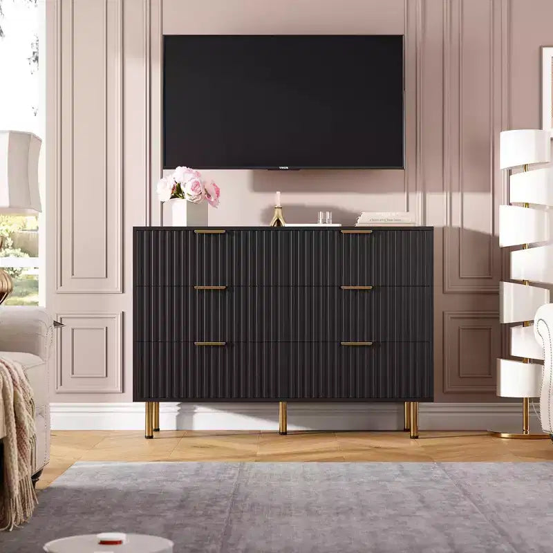 Modern Fluted Dresser for Bedroom with 8 Drawers, Deep Drawers & Wide Modern Top, Long Large Double Dresser TV Stand and Storage Organizer