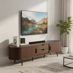 70 Mid-Century Modern TV Stand with Tambour Doors, Drawers and Built-In Power Outlet for 80 TV, Walnut