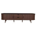 70 Mid-Century Modern TV Stand with Tambour Doors, Drawers and Built-In Power Outlet for 80 TV, Walnut
