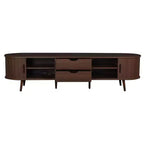 70 Mid-Century Modern TV Stand with Tambour Doors, Drawers and Built-In Power Outlet for 80 TV, Walnut