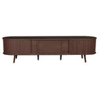 70 Mid-Century Modern TV Stand with Tambour Doors, Drawers and Built-In Power Outlet for 80 TV, Walnut