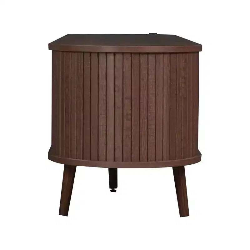 70 Mid-Century Modern TV Stand with Tambour Doors, Drawers and Built-In Power Outlet for 80 TV, Walnut