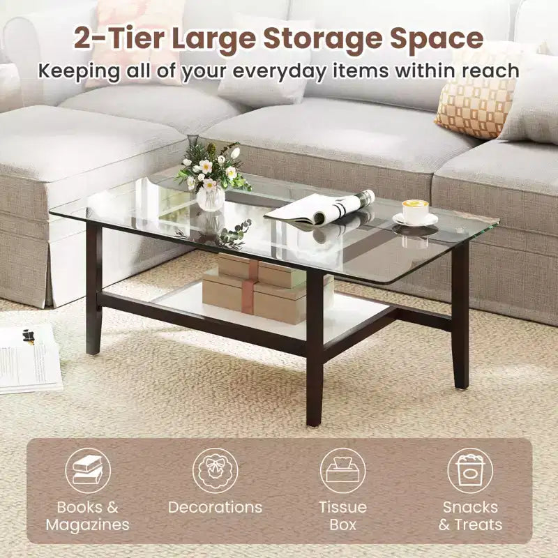 24 Square Side Table with Extra Storage Shelf for Living Room Study Office