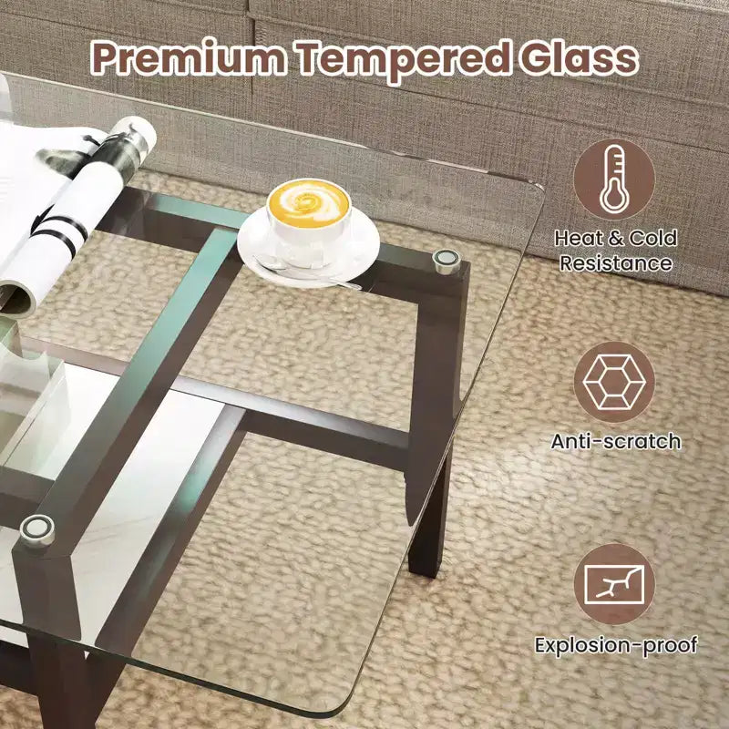 24 Square Side Table with Extra Storage Shelf for Living Room Study Office