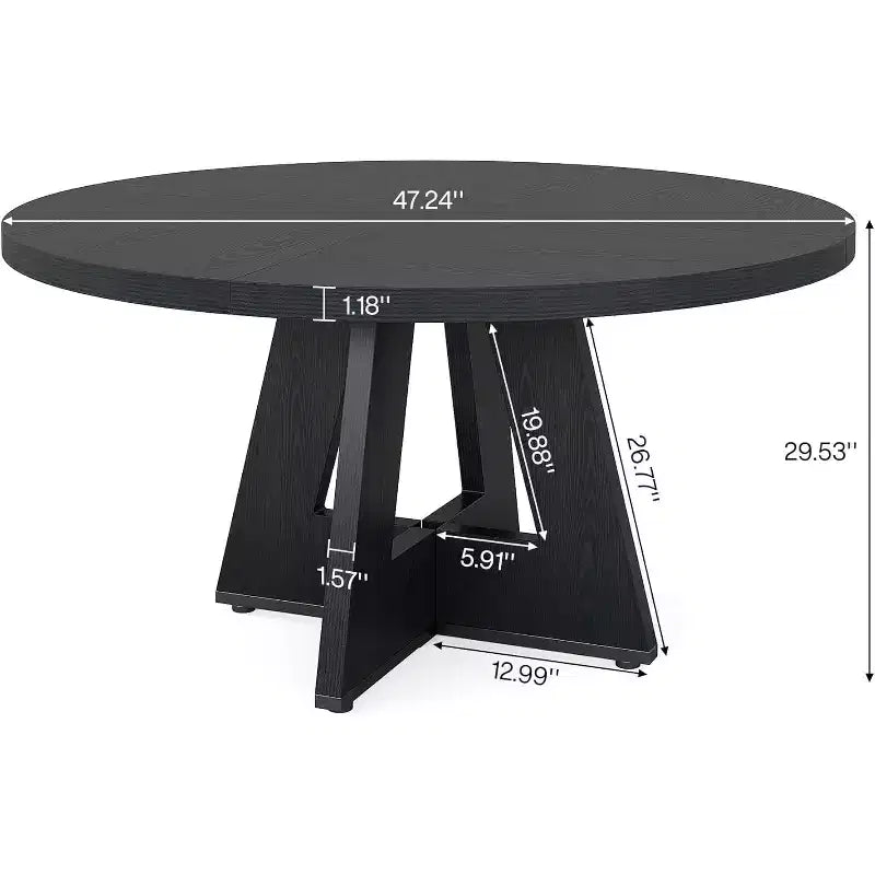 47-Round Dining Table, Farmhouse Style Wood Kitchen Table with Cross Base for Dining Room, Seats 4-6, Wooden Tabletop