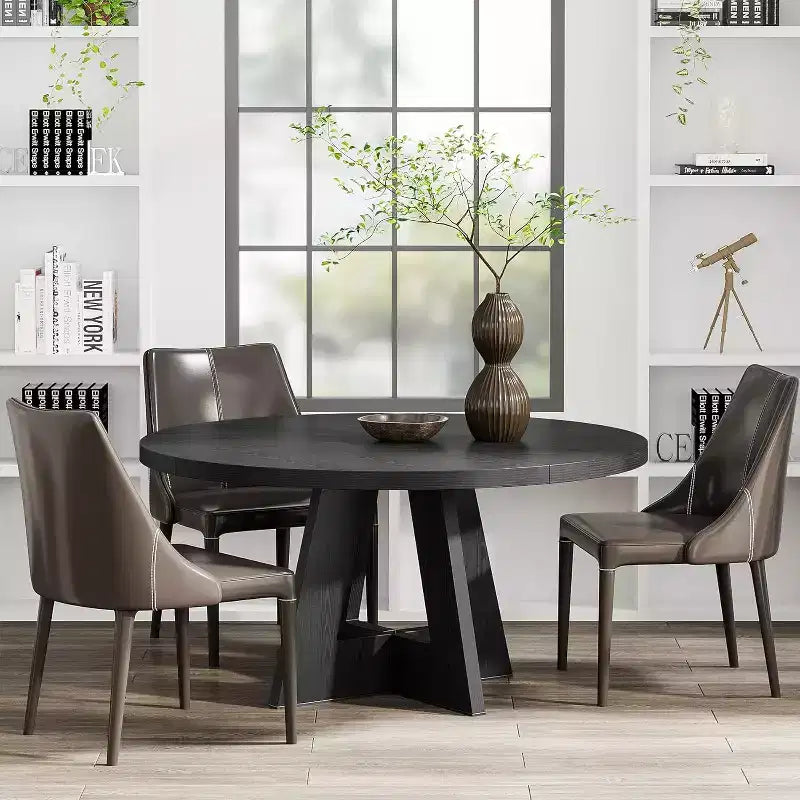 47-Round Dining Table, Farmhouse Style Wood Kitchen Table with Cross Base for Dining Room, Seats 4-6, Wooden Tabletop
