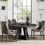47-Round Dining Table, Farmhouse Style Wood Kitchen Table with Cross Base for Dining Room, Seats 4-6, Wooden Tabletop