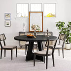 47-Round Dining Table, Farmhouse Style Wood Kitchen Table with Cross Base for Dining Room, Seats 4-6, Wooden Tabletop