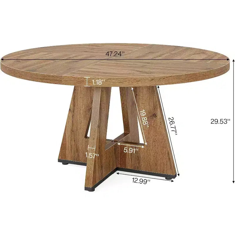 47-Round Dining Table, Farmhouse Style Wood Kitchen Table with Cross Base for Dining Room, Seats 4-6, Wooden Tabletop