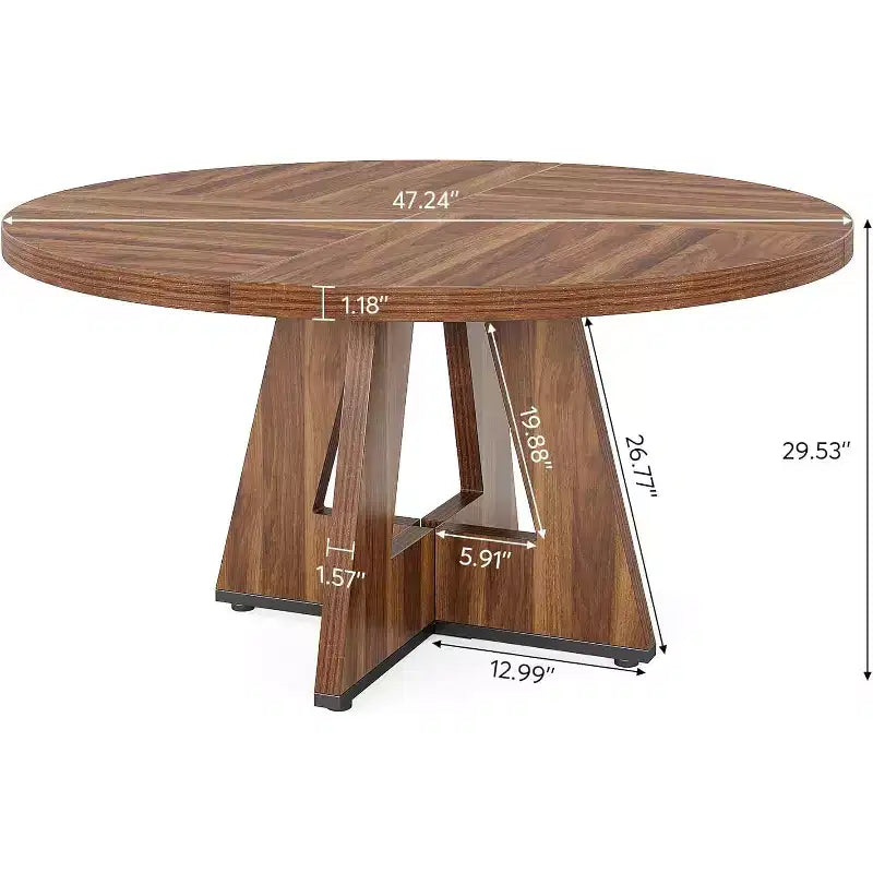 47-Round Dining Table, Farmhouse Style Wood Kitchen Table with Cross Base for Dining Room, Seats 4-6, Wooden Tabletop