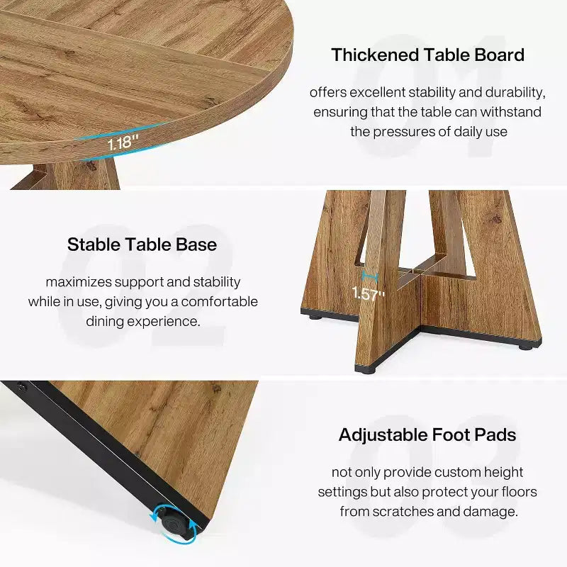 47-Round Dining Table, Farmhouse Style Wood Kitchen Table with Cross Base for Dining Room, Seats 4-6, Wooden Tabletop