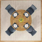 47-Round Dining Table, Farmhouse Style Wood Kitchen Table with Cross Base for Dining Room, Seats 4-6, Wooden Tabletop