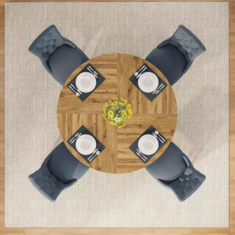 47-Round Dining Table, Farmhouse Style Wood Kitchen Table with Cross Base for Dining Room, Seats 4-6, Wooden Tabletop