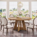 47-Round Dining Table, Farmhouse Style Wood Kitchen Table with Cross Base for Dining Room, Seats 4-6, Wooden Tabletop