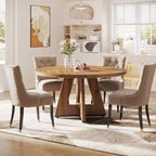 47-Round Dining Table, Farmhouse Style Wood Kitchen Table with Cross Base for Dining Room, Seats 4-6, Wooden Tabletop