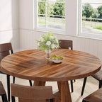 47-Round Dining Table, Farmhouse Style Wood Kitchen Table with Cross Base for Dining Room, Seats 4-6, Wooden Tabletop