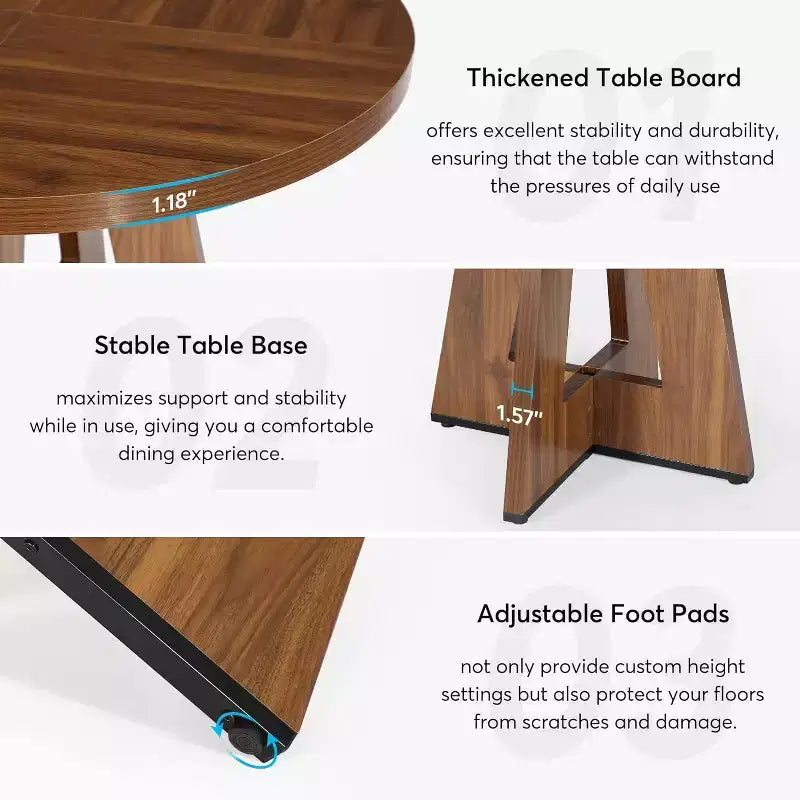47-Round Dining Table, Farmhouse Style Wood Kitchen Table with Cross Base for Dining Room, Seats 4-6, Wooden Tabletop