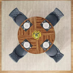47-Round Dining Table, Farmhouse Style Wood Kitchen Table with Cross Base for Dining Room, Seats 4-6, Wooden Tabletop