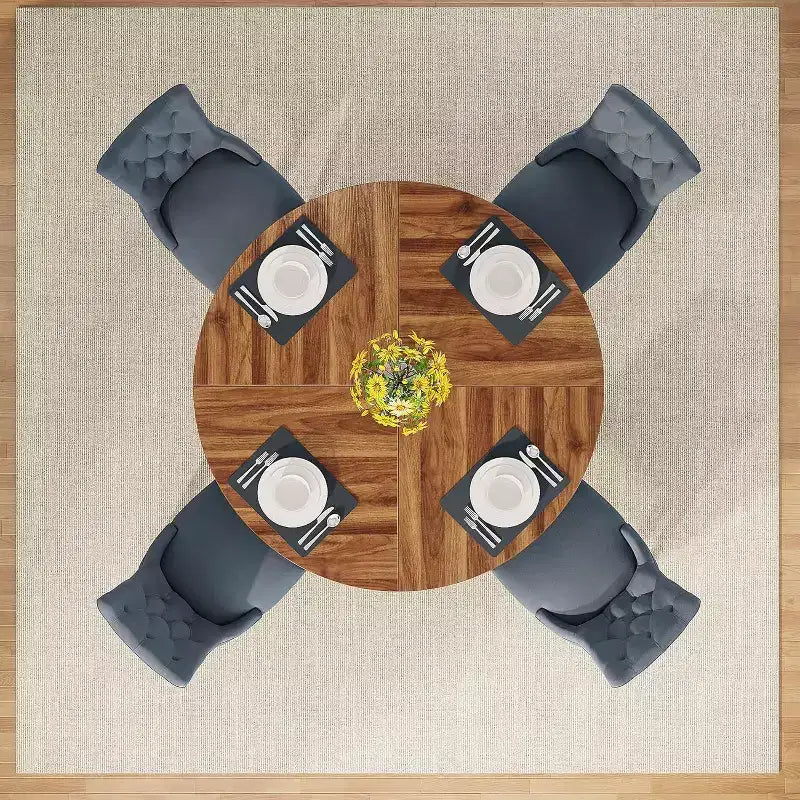 47-Round Dining Table, Farmhouse Style Wood Kitchen Table with Cross Base for Dining Room, Seats 4-6, Wooden Tabletop