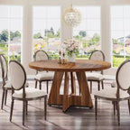47-Round Dining Table, Farmhouse Style Wood Kitchen Table with Cross Base for Dining Room, Seats 4-6, Wooden Tabletop