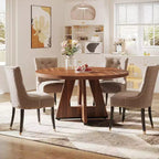 47-Round Dining Table, Farmhouse Style Wood Kitchen Table with Cross Base for Dining Room, Seats 4-6, Wooden Tabletop
