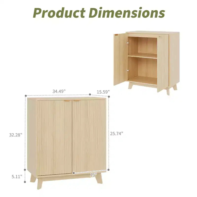 34.49 in Sideboard Buffet Cabinet with Storage, Modern Fluted Accent Credenza with Doors & Adjustable Shelves, Wood Bar Console Table for Living Room