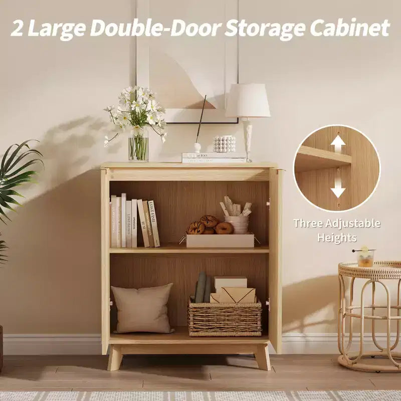 34.49 in Sideboard Buffet Cabinet with Storage, Modern Fluted Accent Credenza with Doors & Adjustable Shelves, Wood Bar Console Table for Living Room