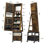 360 Rotating Jewelry Armoire Organizer with Full-Length Mirror, Lockable Storage Cabinet on Wheels, Necklace & Bracelet Display, Freestanding