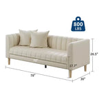 78 W Faux Leather Sofas Couches with 2 Throw Pillows, Mid Century Modern,3 Seater Sofa and Hardwood Legs,Easy Assembly, for Living Room and Bedroom