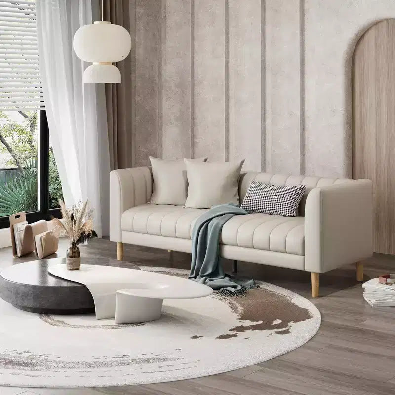 78 W Faux Leather Sofas Couches with 2 Throw Pillows, Mid Century Modern,3 Seater Sofa and Hardwood Legs,Easy Assembly, for Living Room and Bedroom