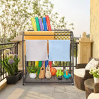Poolside Towel Rack Outdoor,Rattan Weaving Towel Rack Freestanding,Storage Organizer with Compartment for Floats, Pool Noodles, Swimming Rings