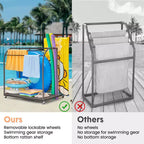Poolside Towel Rack Outdoor,Rattan Weaving Towel Rack Freestanding,Storage Organizer with Compartment for Floats, Pool Noodles, Swimming Rings
