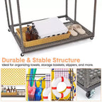 Poolside Towel Rack Outdoor,Rattan Weaving Towel Rack Freestanding,Storage Organizer with Compartment for Floats, Pool Noodles, Swimming Rings