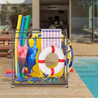 Poolside Towel Rack Outdoor,Rattan Weaving Towel Rack Freestanding,Storage Organizer with Compartment for Floats, Pool Noodles, Swimming Rings