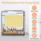 Poolside Towel Rack Outdoor,Rattan Weaving Towel Rack Freestanding,Storage Organizer with Compartment for Floats, Pool Noodles, Swimming Rings