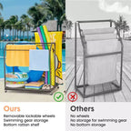 Poolside Towel Rack Outdoor,Rattan Weaving Towel Rack Freestanding,Storage Organizer with Compartment for Floats, Pool Noodles, Swimming Rings