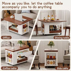 27.6'' Modern Coffee Table, Multi-Functional Side Table with Foldable Top, Casters, Drawer, Open Shelf, Hidden Compartment Storage