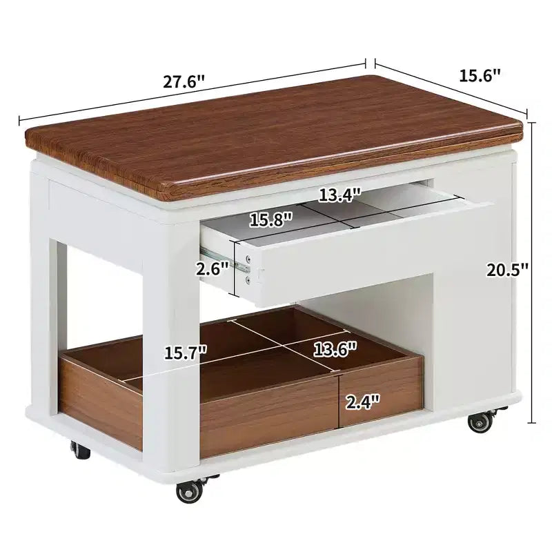 27.6'' Modern Coffee Table, Multi-Functional Side Table with Foldable Top, Casters, Drawer, Open Shelf, Hidden Compartment Storage