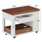 27.6'' Modern Coffee Table, Multi-Functional Side Table with Foldable Top, Casters, Drawer, Open Shelf, Hidden Compartment Storage