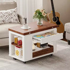 27.6'' Modern Coffee Table, Multi-Functional Side Table with Foldable Top, Casters, Drawer, Open Shelf, Hidden Compartment Storage